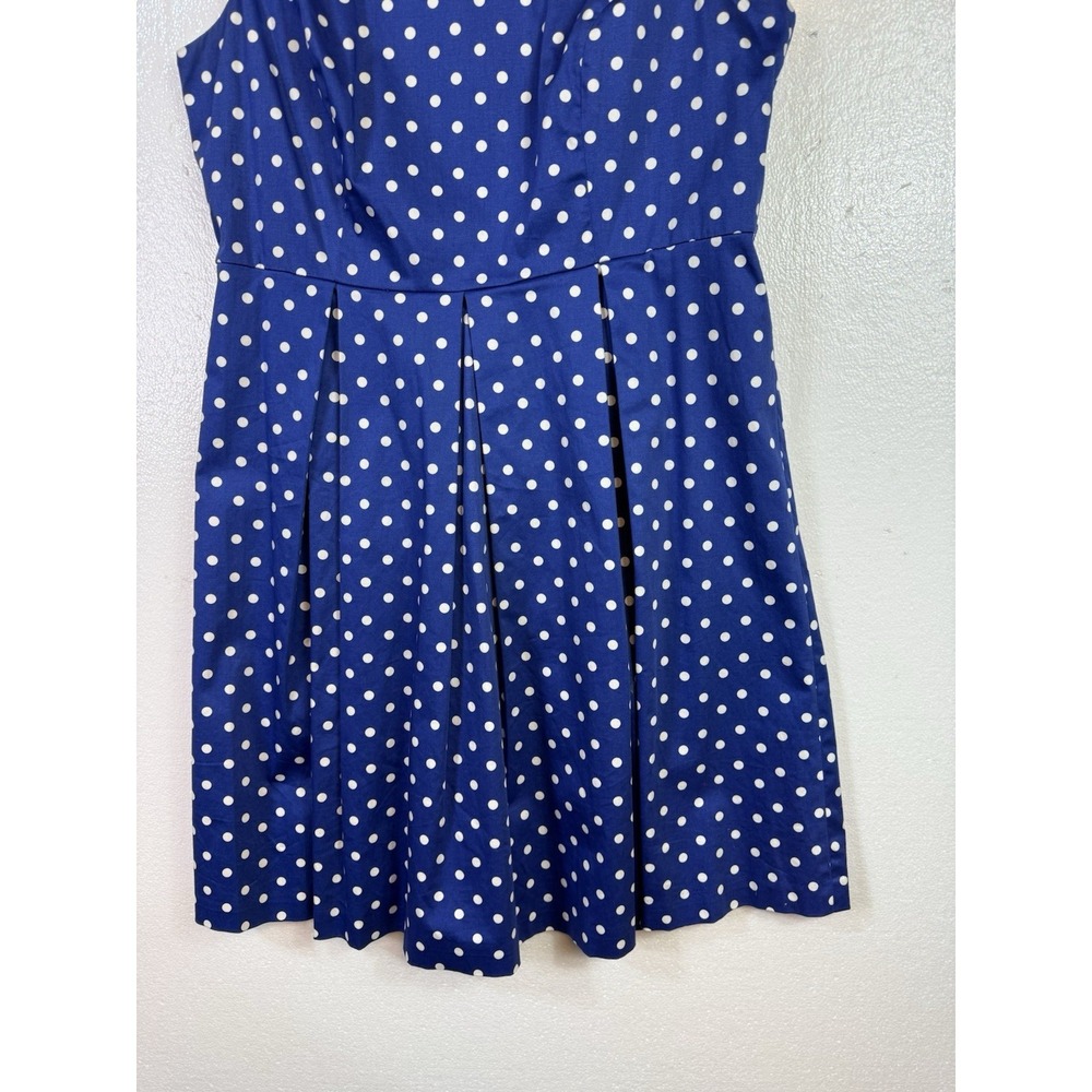 LIZ CLAIBORNE Dress Sz 16 Blue White Polka Dot Flair Sleeveless Stretch Cottage - Picture 5 of 7